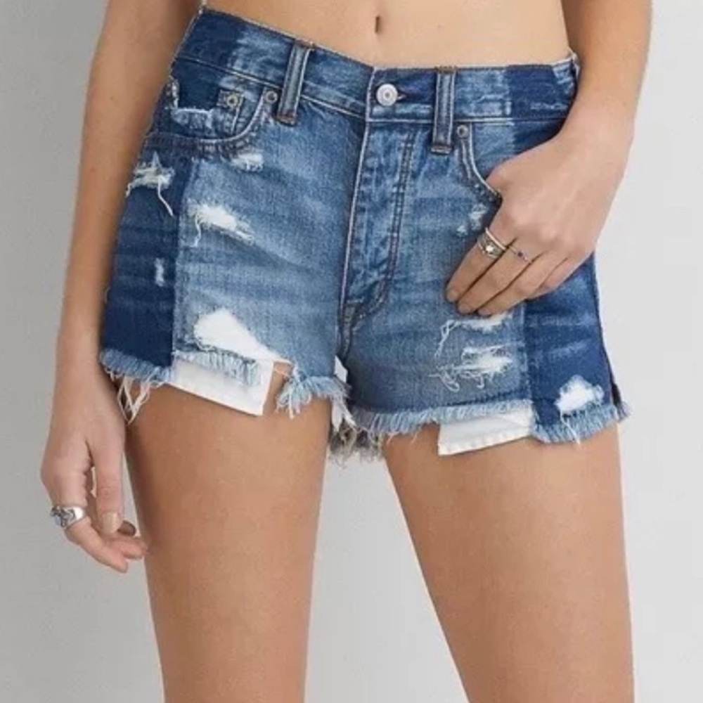 ✅ AE Two Toned 2” Vintage Hi Rise Festival Shorts 100% cotton size 4